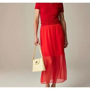 J Crew Skirt Gwyneth Layered Slip Skirt Red Crinkle Chiffon Small NWT